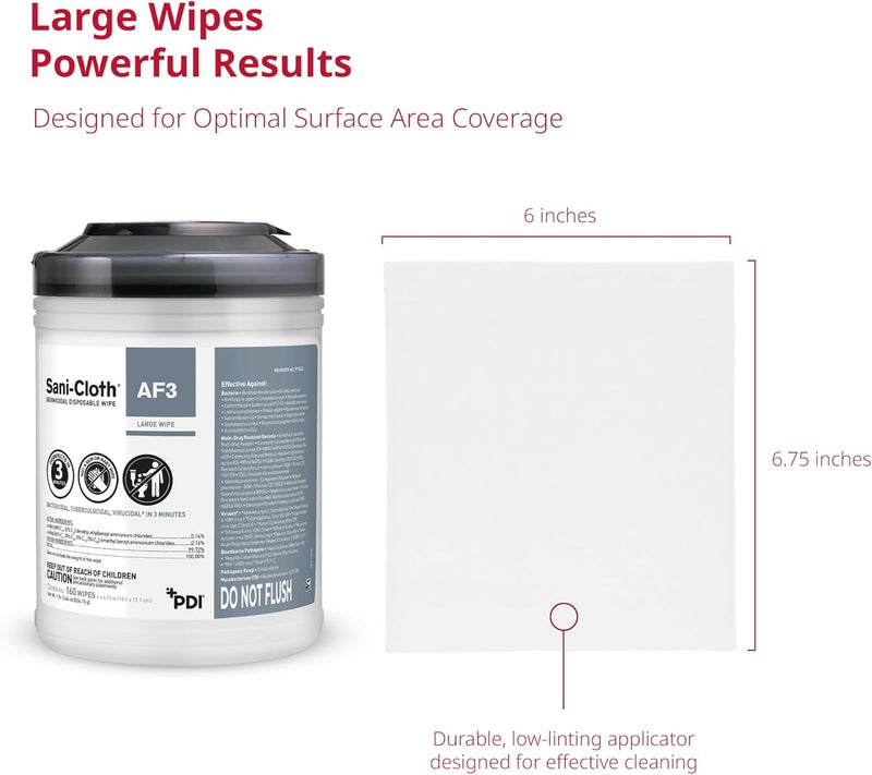 PDI Sani-Cloth AF3, Surface Disinfecting Wipes, Fragrance Free, Alcohol-Free, Large Canister, 160 Wipes - Image 4